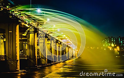 Banpo Bridge Rainbow Fountain in Seoul Stock Photo